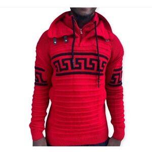 Young Republic Alvin Chunky Wool Quarter Zip Sweater Men's Large‎ Red Fisherman